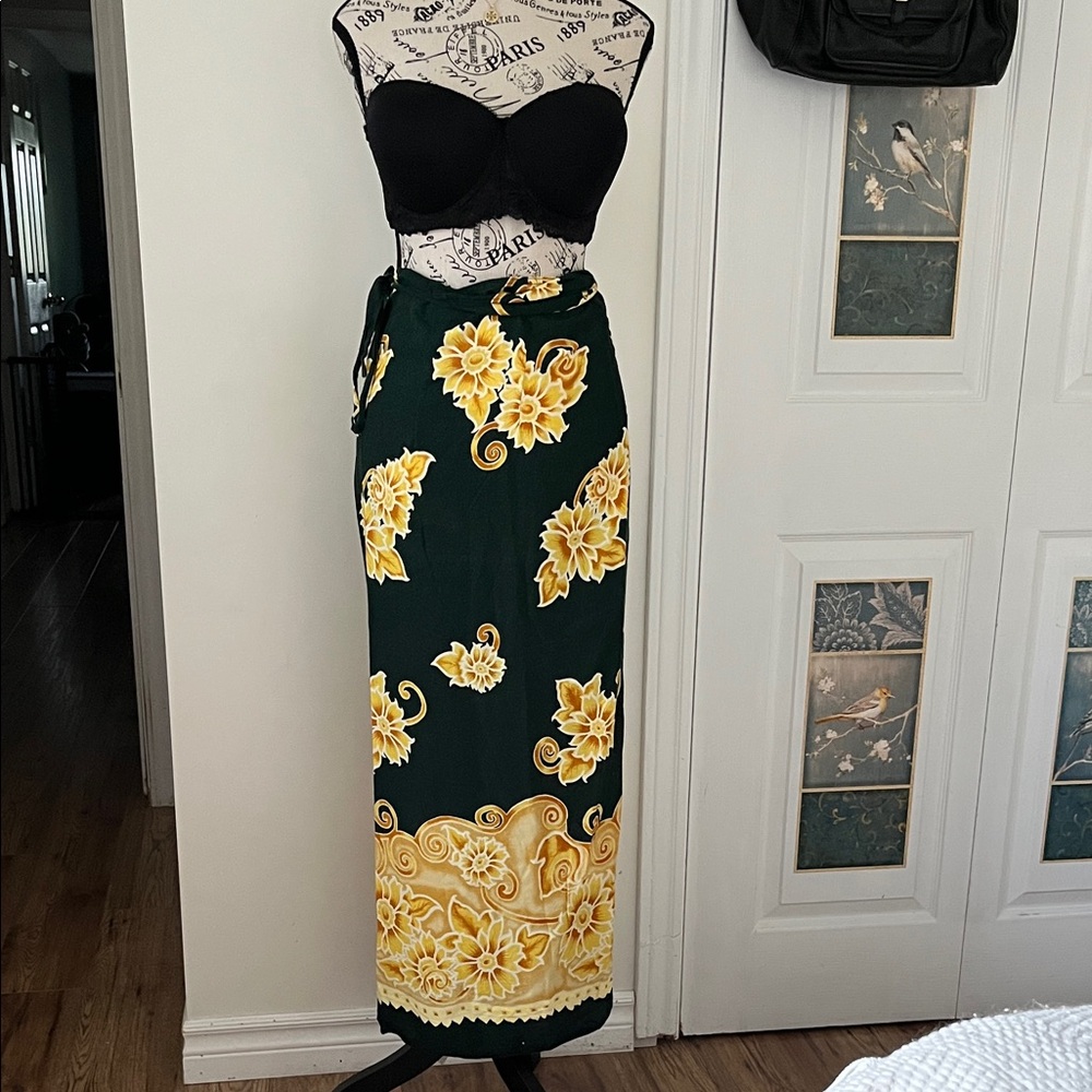 💗Floral Wrap Skirt in Green and Yellow